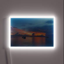 Charger l&#39;image dans la galerie, Vibrant Neon Sign Featuring Sunset Scene with Passing Cruise Ships