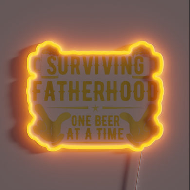 RGB Neon Sign Celebrating Fathers Survival Through Humor and Beer