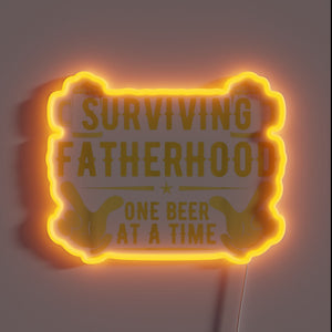 RGB Neon Sign Celebrating Fathers Survival Through Humor and Beer