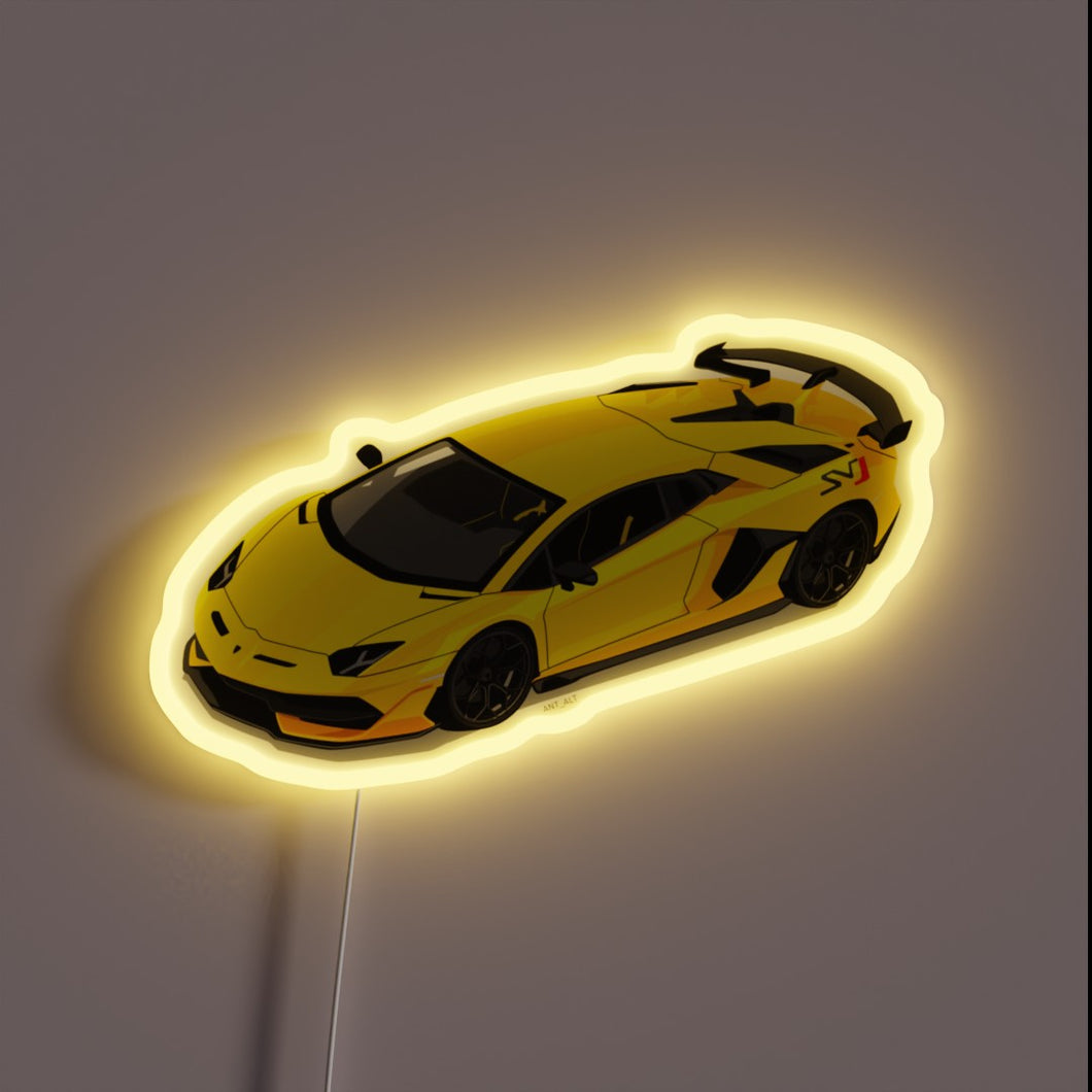Glowing SVJ logo illuminated in vibrant RGB neon colors