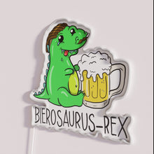 Charger l&#39;image dans la galerie, Neon dinosaur bar decoration, vibrant RGB lighting, prehistoric beer lover.