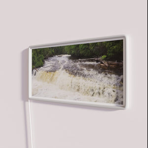 Vintage inspired glow in the dark Tahquamenon Falls neon wall decor.