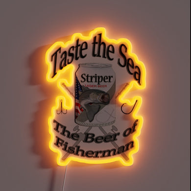 Glowing Neon Sign Featuring a Striped Bass in Marine Colors