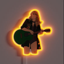 Charger l&#39;image dans la galerie, Taylor Swift neon sign with green guitar from Reputation tour, glowing orange outline.