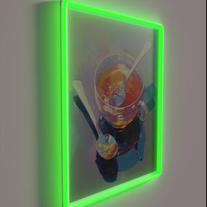 Whimsical Tea Time Artistry Wall Sign with Neon Accent Lighting
