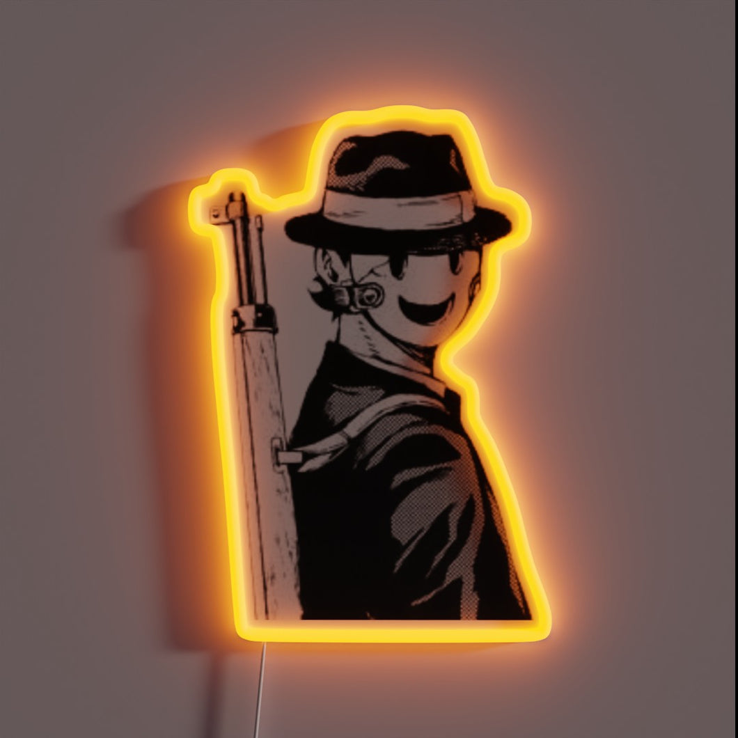 Colorful neon sign inspired by manga series Tenkuu Shinpan Invasion