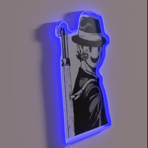 Glowing high-rise invasion alert in vibrant neon light hues