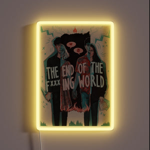 Glowing TEOTFW neon sign with vibrant, customizable RGB LED lighting.