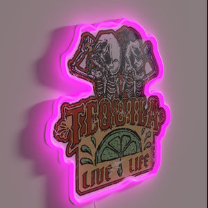 Vibrant Tequila Bar Sign in Bright Raining Colors Neon Glow.