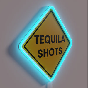 Vibrant Neon Sign Featuring Tequila Shot Glasses in RGB Colors