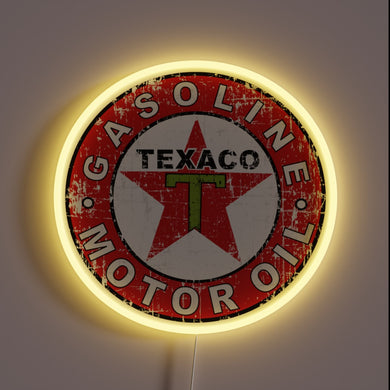 Retro-Style Texaco Tea Neon Sign with Distressed and Glowing Accents