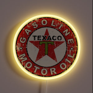 Retro-Style Texaco Tea Neon Sign with Distressed and Glowing Accents