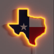 Charger l&#39;image dans la galerie, Texas state neon sign with flag design and orange glow.