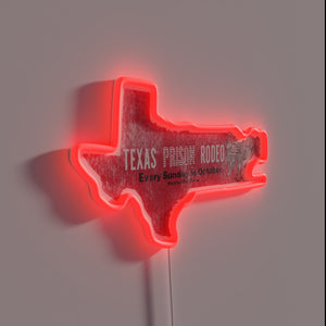 Vintage-style Texas Prison Rodeo logo with RGB neon lighting accents