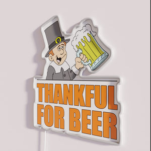 Thanksgiving themed funny pilgrim cartoon neon beer bar sign decor