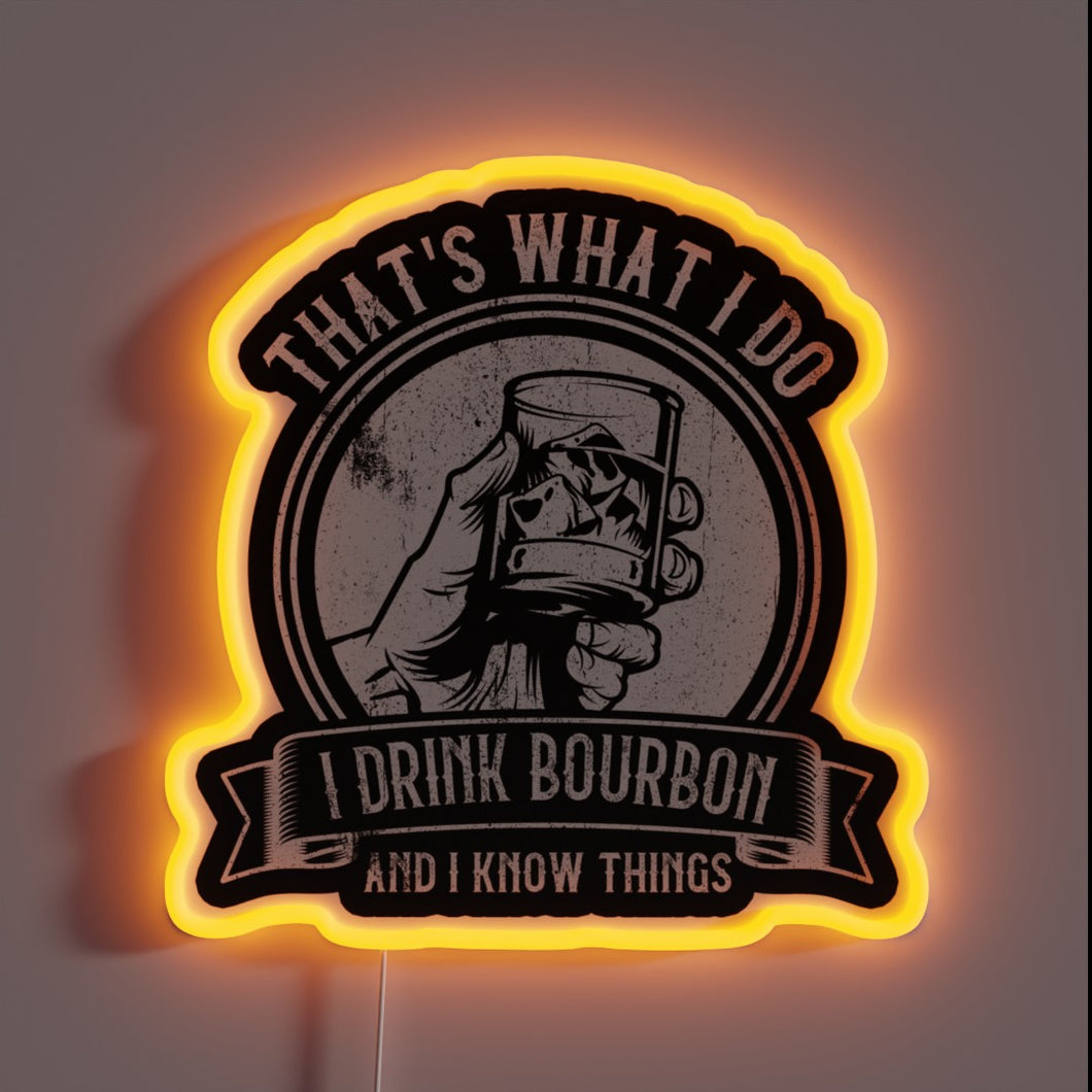 Neon Bar Sign Featuring 'Bourbon' and 'I Know Things' Message