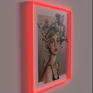 Neon art wall decoration promoting mindfulness and creative thoughtfulness always.