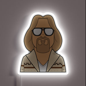 The Dude neon sign with white glow.