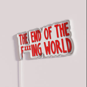Neon End of the World Sign with Colored Alphabet Lettering