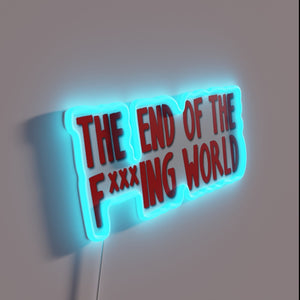 Apocalyptic Neon Sign Depicting Dystopian Future with Vibrant RGB Lighting