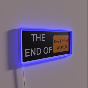 Apocalyptic warning in fiery RGB neon LED signage style.