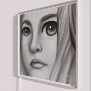 Vibrant Neon Decorative Sign Featuring A Girl with Neutral Expression