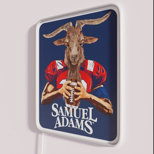 Vibrant Boston-inspired neon sign with The Goat Sam Adams logo