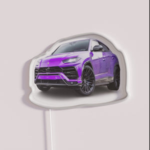 Neon Lamborghini logo decoration for car enthusiasts and racing fans.
