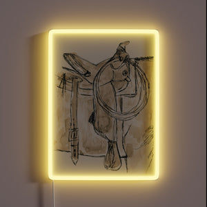 Rustic Western charm meets vibrant LED lighting in this sign.
