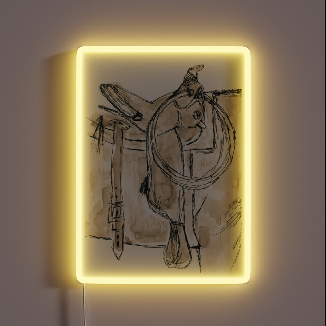 Rustic Western charm meets vibrant LED lighting in this sign.