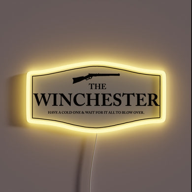 Vintage Neon Sign Featuring Iconic Winchester Logo and Colorful Accents