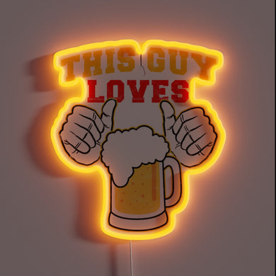 Vibrant RGB lighted sign declares love for cold beer.