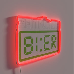 Neon bar pub decor with glowing beer glass design illuminated.