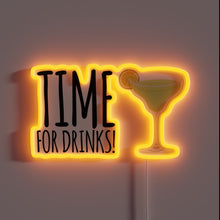 Charger l&#39;image dans la galerie, Glowing Neon Sign Displaying Bright Colorful Text &#39;Time For Drinks&#39;