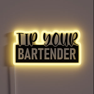 Neon bartending service sign with colorful customizable RGB lighting options