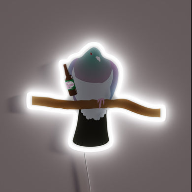 RGB illuminated neon sign featuring a tipsy kereru holding beer