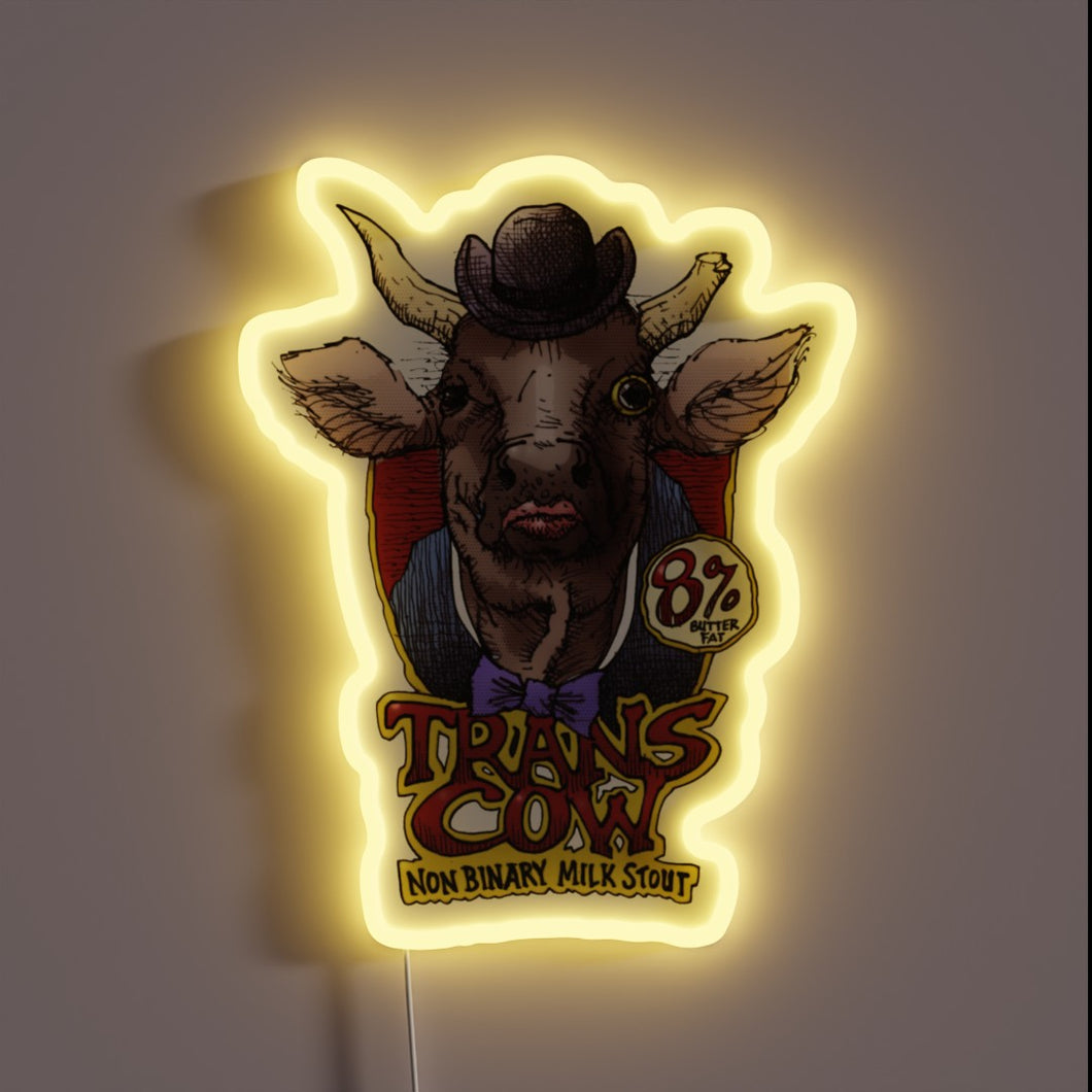 Vibrant Trans-Cow RGB neon sign adds bold bohemian flair.