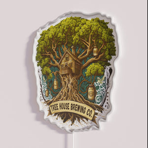 Neon Tree House Brewing Company logo sign with vibrant colorful glow