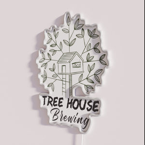 RGB Neon Craft Brewing Sign with Whimsical Treehouse Concept Design