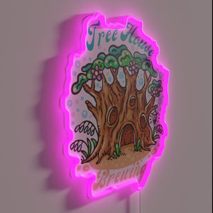 Neon sign featuring vibrant RGB colors of a tree house.