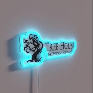 Vibrant RGB neon tree house brewery logo wall decoration signage.