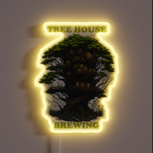 Glowing RGB neon sign featuring iconic Tree House Brewing logo