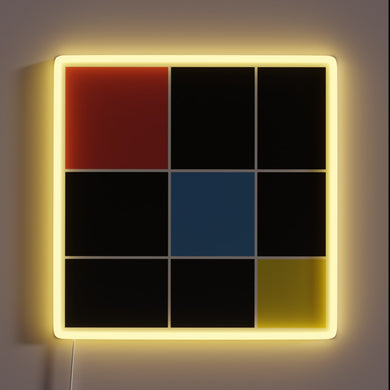 Eye-catching Trinomial Cube in vibrant RGB neon signage illumination