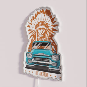 Vintage Aqua Neon Sign Retro USA Chevy Apache Pickup Truck Decor