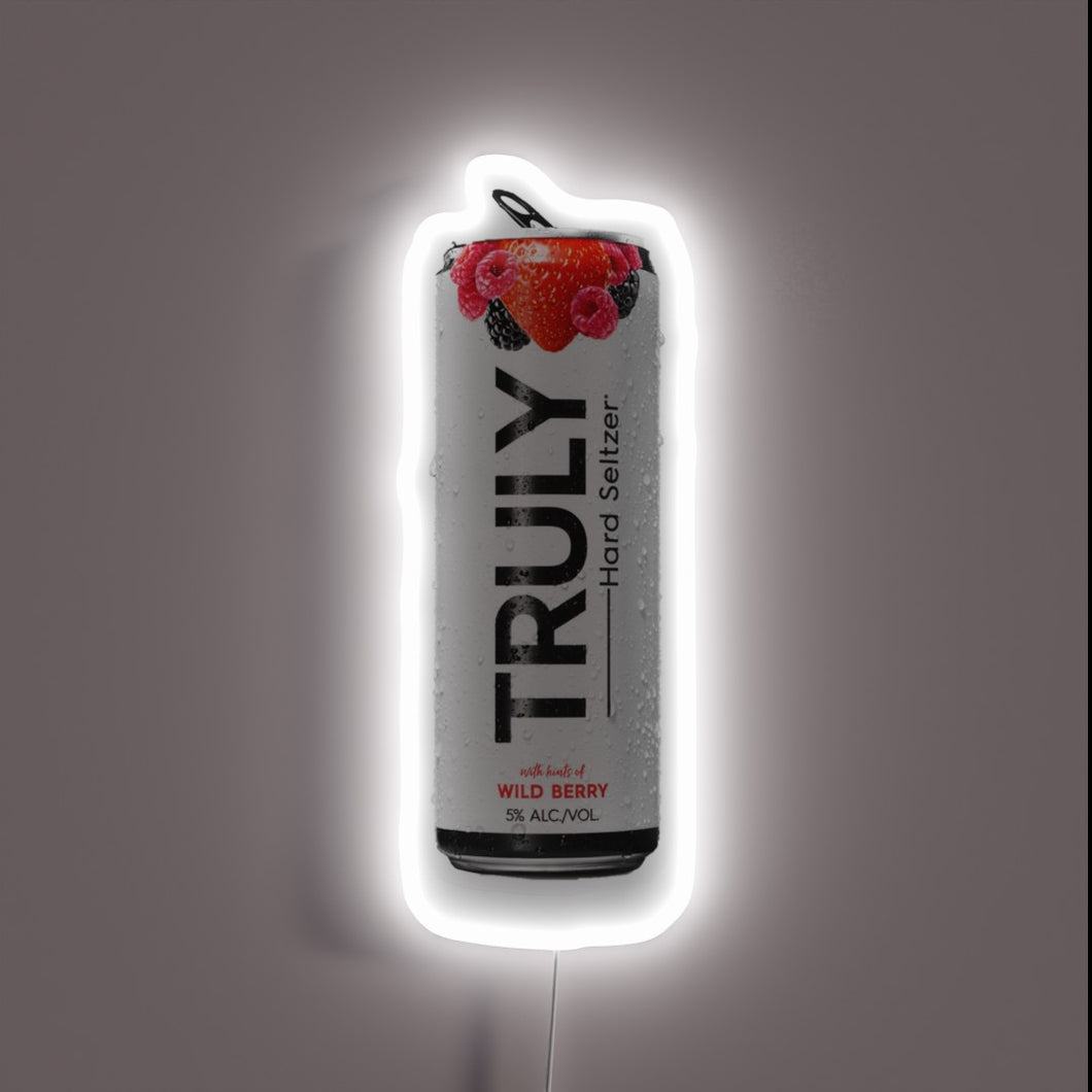 Truly Wild Berry hard seltzer can neon sign.
