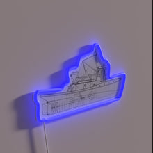 Charger l&#39;image dans la galerie, Vintage nautical tug boat blueprints in bold RGB neon glow.