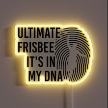 Charger l&#39;image dans la galerie, Neon sign celebrating ultimate frisbee passion with humorous DNA twist