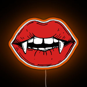 Vampire red lips on black background RGB neon sign orange