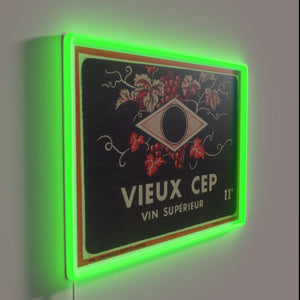 Add vintage ambiance with glowing Vieux Cep neon wall art.