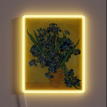 Charger l&#39;image dans la galerie, Iconic Vincent van Gogh painting &#39;Irises&#39; reimagined in vibrant neon light.